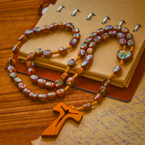 Wooden Saint Medal Beads with Franciscan Tau Cross Rosary: A Timeless Heirloom