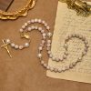 Christianartworkshop Matte Pink Zebra Jasper and Pearl Rosary with Miraculous Medal and Crucifix