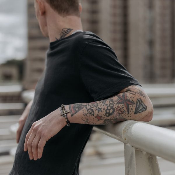 Christianartworkshop Multicolor Minimalist Cross Bracelet with Sleek Lines and Faithful Soul