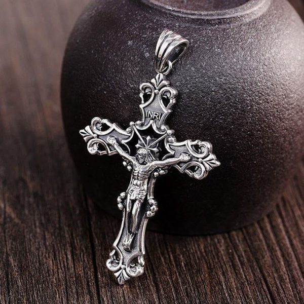 Rustic Bronze and Silver Crucifix Necklace in S925: A Testament of Faith