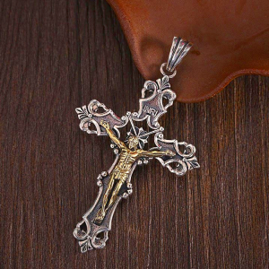 Rustic Bronze and Silver Crucifix Necklace in S925: A Testament of Faith