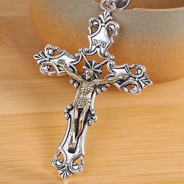 Rustic Bronze and Silver Crucifix Necklace in S925: A Testament of Faith