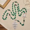 Natural Peacock Green Cat Eye Bead with Miraculous Medal & Crucifix Rosary
