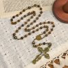 Natural Tiger Eye Beads and Bronze St. Benedict Medal & Crucifix Rosary