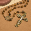 Natural Tiger Eye Beads and Bronze St. Benedict Medal & Crucifix Rosary