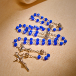Elegant 6mm Gradient Blue Round Beads with Holy Grail and Crucifix Rosary