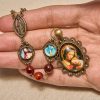 Madonna Medal & Saint Symbols of Dreamy Brown Agate Beads Rosary