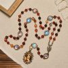 Madonna Medal & Saint Symbols of Dreamy Brown Agate Beads Rosary