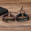 Christianartworkshop Classic Style Brown or Black Leather Adjustable Bracelet with Crucifix