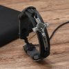 Christianartworkshop Classic Style Brown or Black Leather Adjustable Bracelet with Crucifix