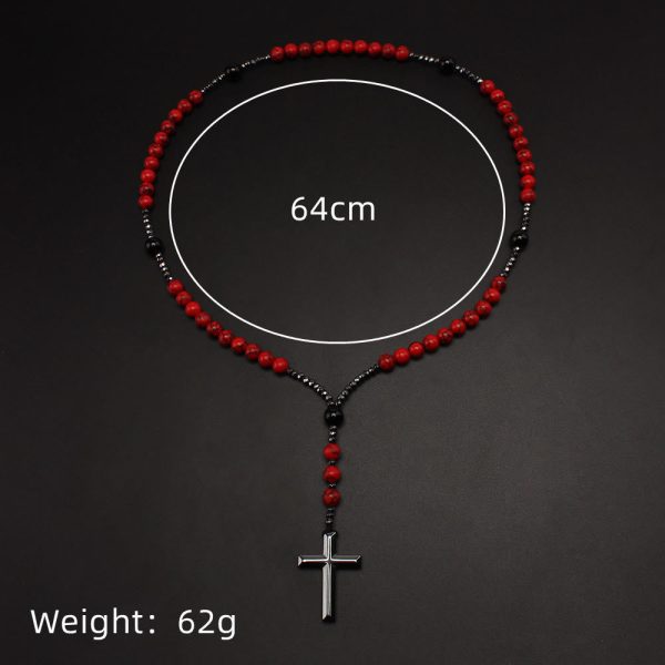 Natural Red Turquoise & Black Agate Rosary with Cross: For Faithful Prayer