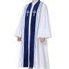 Christianartworkshop White Church Clergy Robe with Embroidered Crosses and Blue Panel Design