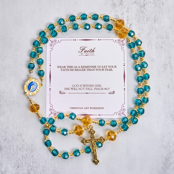 Jesus Is The Gift: Handmade Peacock Blue Crystal Beads Rosary with Gift Card
