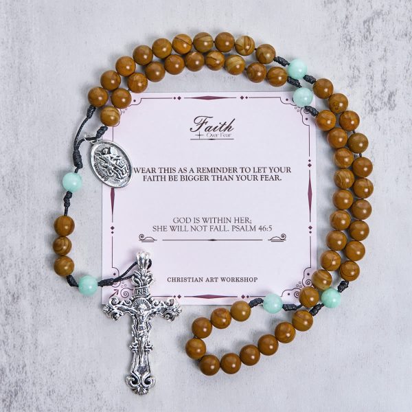 PRAYERFUL FAITH: Minimalist Mint and Brown Beads Rosary with Gift Card