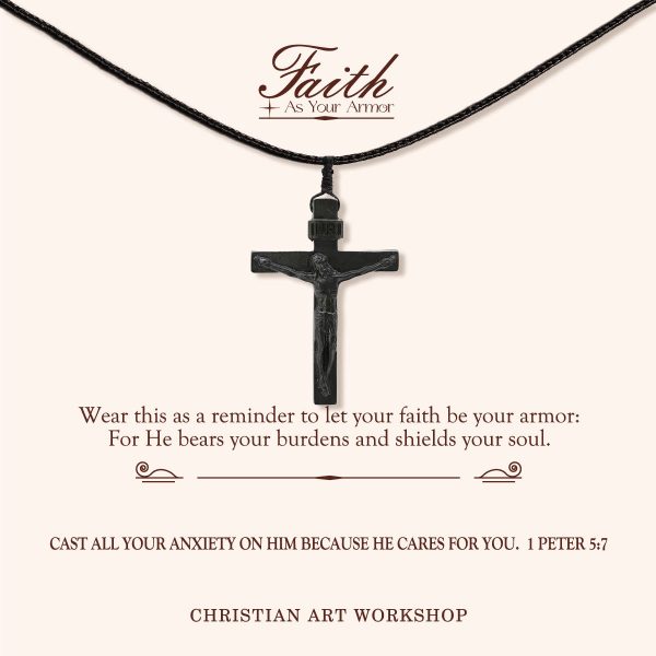 Christianartworkshop FAITH AS YOUR ARMOR: Jesus Crucifix Wooden Necklace