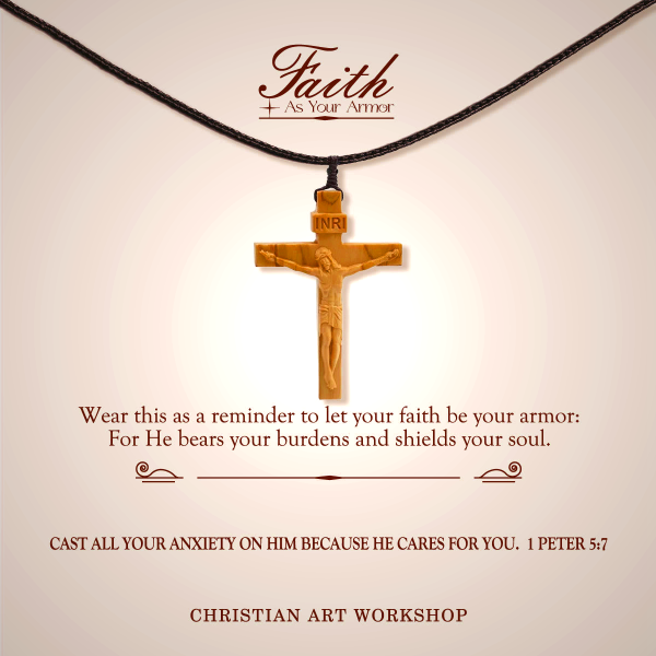 FAITH AS YOUR ARMOR: Jesus Crucifix Wooden Necklace