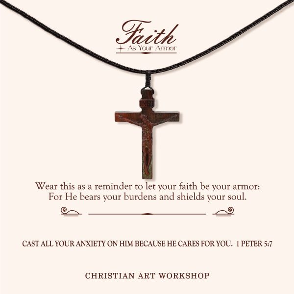 Christianartworkshop FAITH AS YOUR ARMOR: Jesus Crucifix Wooden Necklace