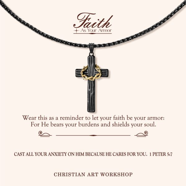 Christianartworkshop FAITH AS YOUR ARMOR: Jesus Crown Of Thorns Cross Sacred Necklace