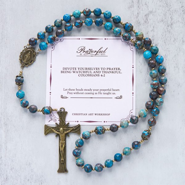 Jesus Is The Gift: Blue Pattern Beads Handmade Rosary of Authentic Larimar Stone