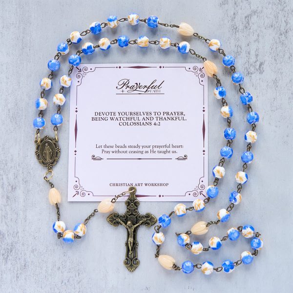 Jesus Is The Gift: Handmade Floral Rosary with Blue Rose Beads & Lily of Valley