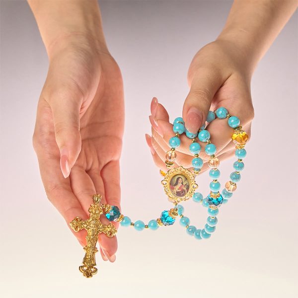 Christianartworkshop Handcrafted Turquoise & Gold Alloy Rosary with Crucifix & St. Therese Medal: Graceful Spiritual Bond