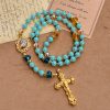 Christianartworkshop Handcrafted Turquoise & Gold Alloy Rosary with Crucifix & St. Therese Medal: Graceful Spiritual Bond