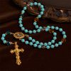 PRAYERFUL FAITH: Handcrafted Turquoise & Gold Alloy Rosary with Gift Card