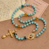 PRAYERFUL FAITH: Handcrafted Turquoise & Gold Alloy Rosary with Gift Card