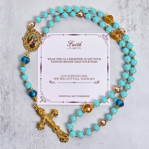 PRAYERFUL FAITH: Handcrafted Turquoise & Gold Alloy Rosary with Gift Card