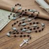 Vintage 15 Station Rosary with Natural Wooden Beads & Saint Portrait Charms