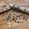 Vintage 15 Station Rosary with Natural Wooden Beads & Saint Portrait Charms