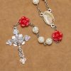 Graceful White and Red Rose Beads Rosary with Blessing Crucifix & Our Lady