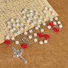 Graceful White and Red Rose Beads Rosary with Blessing Crucifix & Our Lady