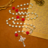 Graceful White and Red Rose Beads Rosary with Blessing Crucifix & Our Lady