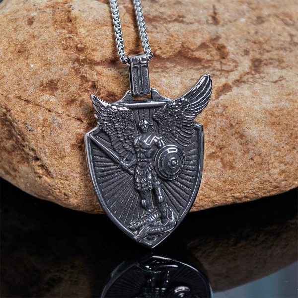Christianartworkshop Vintage Shield St. Michael the Archangel Stainless Steel Pendant Necklace