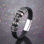 Classic Two-Tone Holy Cross Leather Bracelet with Braided Design