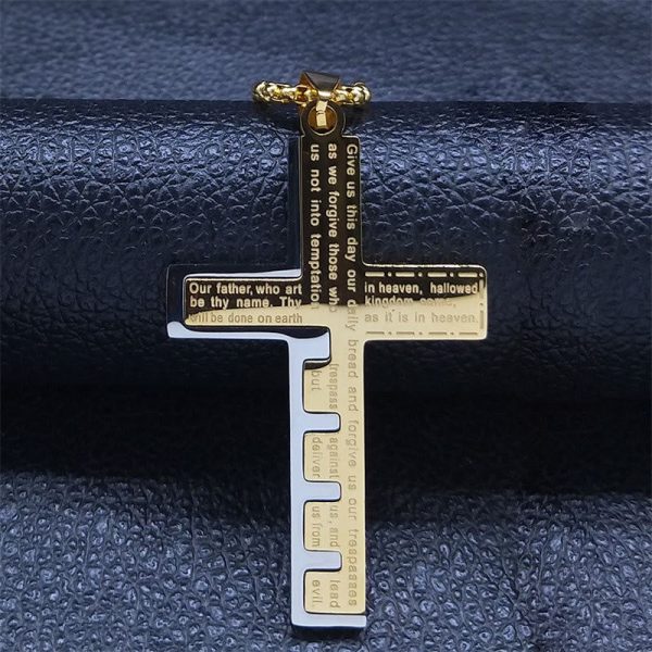 Christianartworkshop Modern Tri-Color Lord's Prayer Cross Necklace: A Timeless Symbol of Holy