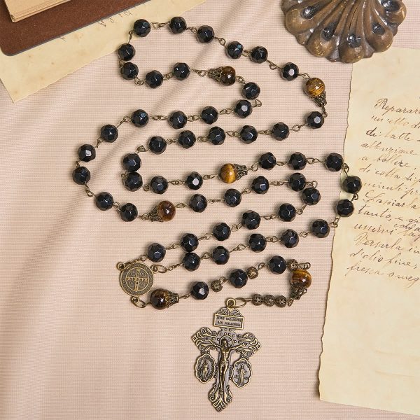 Thanksgiving Gift: Obsidian & Tiger Eye Rosary | With The Power Of Natural Stone, Honor God's Protection