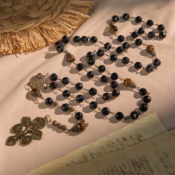 Thanksgiving Gift: Obsidian & Tiger Eye Rosary | With The Power Of Natural Stone, Honor God's Protection