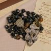 "Faith walks with you" Vintage Obsidian Tiger Eye Beads Rosary with Pardon Crucifix & St. Benedict