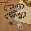 Exquisite Green Beads 7 Sorrows Rosary with Floral Charm and Miraculous Medal