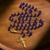 Christianartworkshop Deep Blue Glass Beads Rosary with Sacred Miraculous Medal and INRI Crucifix