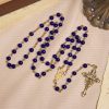 Christianartworkshop Deep Blue Glass Beads Rosary with Sacred Miraculous Medal and INRI Crucifix