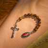 Compact Tiger Eye Pocket Rosary with Crucifix & Divine Mercy for Daily Prayers