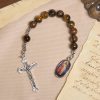 Christianartworkshop Compact Tiger Eye Pocket Rosary with Crucifix & Divine Mercy for Daily Prayers