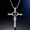 Christianartworkshop 12-Month Birthstone Cross Necklace with Heart Design and Sparkling Accents
