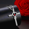 12-Month Birthstone Cross Necklace with Heart Design and Sparkling Accents