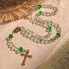 Elegant Clear White and Green Rosary with Our Lady of Guadalupe