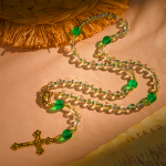 Elegant Clear White and Green Rosary with Our Lady of Guadalupe