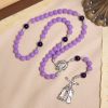 Lavender Matte Rosary Adorned with Crucifix Scene and Miraculous Medal
